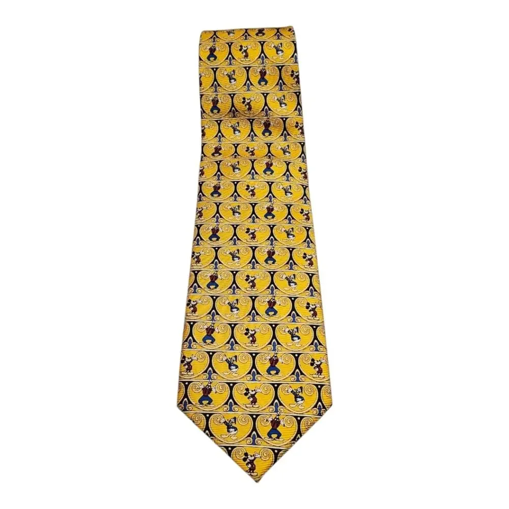 The Disney Store Handmade 100% Silk Mickey Mouse, Goofy and Donald Duck Tie